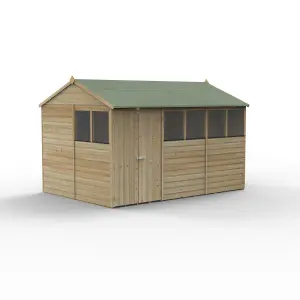 Forest Garden Beckwood Shiplap 12x8 ft Reverse apex Natural timber Wooden Pressure treated 2 door Shed with floor & 6 windows (Base included) - Assembly service included