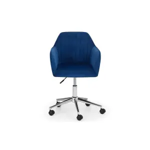 Blue and Chrome Velvet Swivel Office Chair