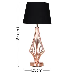 ValueLights Jaspa Modern Polished Copper Metal Wire Geometric Diamond Design Table Lamp with Black Tapered Shade