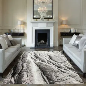 Silver Grey Abstract Modern Funky  Rug Easy to clean Living Room Bedroom and Dining Room -80 X 240cmcm (Runner)