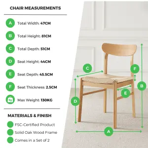 Furniturebox UK Set of 2 Bonnie Oak Veneer Wooden Rope Dining Chairs