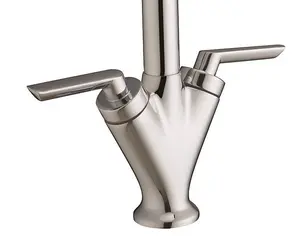 Halo Brushed Nickel Mono Kitchen Sink Basin Mixer Tap Swivel Spout - Twin Lever