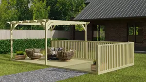 Rectangular pergola and decking kit with balustrade V.7, 3m x 3.6m