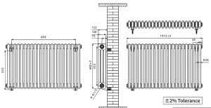 Right Radiators 600x1012 mm Horizontal Traditional 3 Column Cast Iron Style Radiator Black