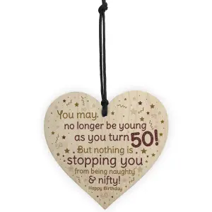 Red Ocean 50th Birthday Gift For Men Women Funny 50th Birthday Card Wooden Heart Sign