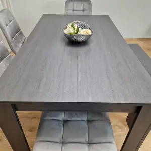 Dining Table and 4 Chairs With Bench Black Dark Grey 4 Grey Velvet Chairs Wooden Bench Wood Dining Set Furniture