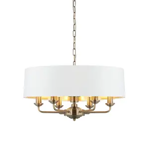 Luminosa Highclere Single Shade Pendant Ceiling Lamp, Antique Brass Plate, Vintage White Fabric