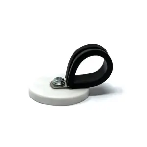 43mm dia x 6mm high Rubber Coated Cable Holding Magnet With 22mm Rubber Clamp (White) - 8kg Pull (Pack of 1)