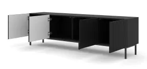 Ravenna B TV Stand in Black with Black Legs - Milled Foil Finish MDF - Sleek Metal Framed Design - D420mm x H560mm x 2000mm