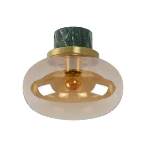 Lucide Lorena Cottage Flush Ceiling Light Bathroom 23cm - 1xE27 - IP44 - Amber