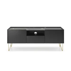 Sleek Harmony TV Cabinet H550mm W1440mm D370mm in Black & Black Marble - Sophisticated Storage for Modern Entertainment