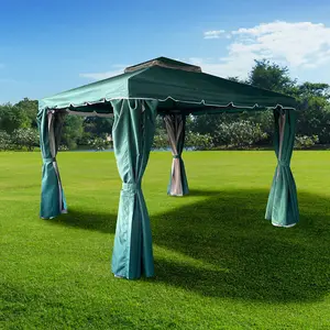 Green Gazebo with Nets Aluminium Frame and Powder coated Steel Roof,3x4x2.75m