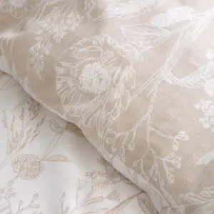 Bianca Brushed Cotton Floral Toile Reversible Duvet Cover Set with Pillowcase Natural