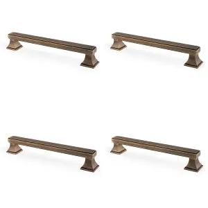 4 PACK - Chunky Square Pull Handle - Antique Brass 160mm Centres SOLID BRASS Drawer Door