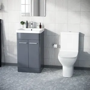 Nes Home 500mm Floorstanding Vanity Basin Unit & Rimless Close Coupled Toilet Steel Grey