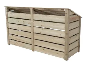 Slatted wooden log store with kindling shelf W-227cm, H-126cm, D-88cm - natural (light green) finish