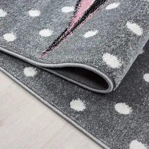 Pink and Grey Polkadots Unicorn Rug - Kids - 160x230cm