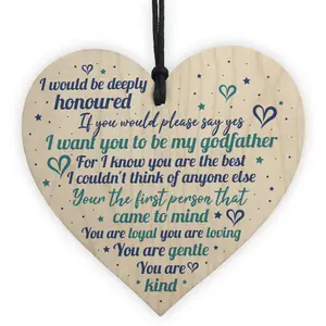 Red Ocean Godfather Godparents Gifts Handmade Wooden Hanging Heart Sign Plaque Keepsake Thank You Friendship Gift Christening