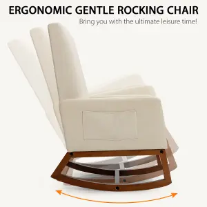 Costway Modern Rocking Chair Upholstered Fabric Leisure Armchair with Rubber Wood Base