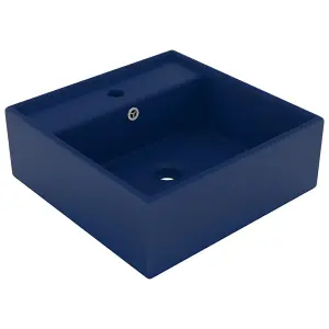 Berkfield Luxury Basin Overflow Square Matt Dark Blue 41x41 cm Ceramic