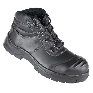 Unbreakable S3 Black Leather Safety Boots with Steel Toe and Midsole