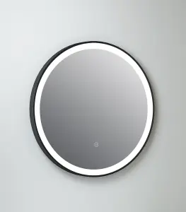 Keenware KBM-347 Aurora Round LED Black Framed Bathroom Mirror With Demister