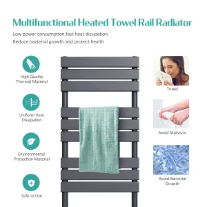 EMKE Flat Panel Heated Towel Rail Anthracite Bathroom Ladder Radiator Warmer 1200 x 600 mm Towel Radiator