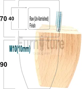4 x SOLID WOODEN FEET REPLACEMENT FURNITURE LEGS 90mm HEIGHT  SOFAS CHAIRS STOOLS M10(10mm) TSP2031 (Raw)
