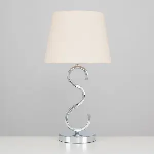 ValueLights Cabonna Modern Sleek Design Polished Chrome Touch Table Lamp with Beige Tapered Light Shade