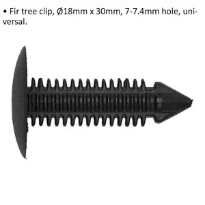 20 PACK Black Fir Tree Clips - 18mm x 30mm - 7 to 7.4mm Hole - Universal