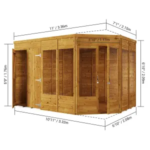 BillyOh Penton Corner Summerhouse with Side Store - Pressure Treated - 11x7 Store on right