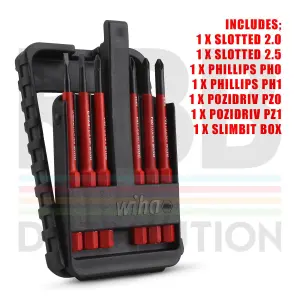 Wiha SlimBits Slotted Phillips Pozidrive Screwdriver 6pcs VDE Electrician 43160