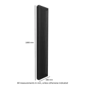 Nes Home 1800 X 380 mm Triple Column Matte Black Radiator