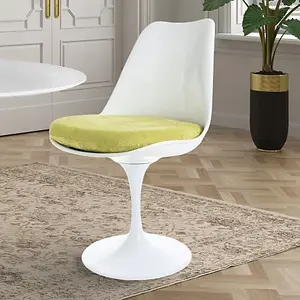 White Tulip Dining Chair with Luxurious Green Cushion