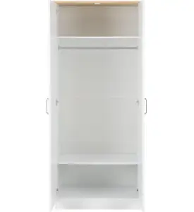 Portland 2 Door Wardrobe in White with Oak Effect Finish