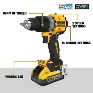 Dewalt DCD805H2T 18v XR Brushless Powerstack Combi Hammer Drill 2 x5AH Batteries