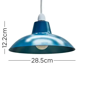 ValueLights Civic Metro Blue Ceiling Pendant Shade and B22 GLS LED 10W Warm White 3000K Bulb