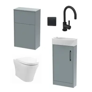 Cloakroom Suite - Vanity Unit, Tap and Toilet - Grey/Black