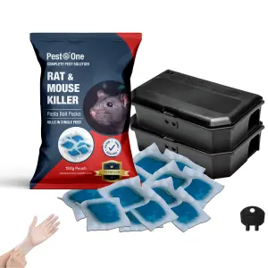 Mouse Poisoning Blue Pasta Sachets and Mouse Bait Boxes Single Pack 150g Blue Pasta Bait with 2 Mouse Boxes