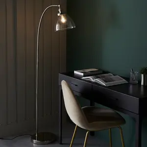 Luminosa Parma Task Floor Lamp, Bright Nickel Plate, Glass