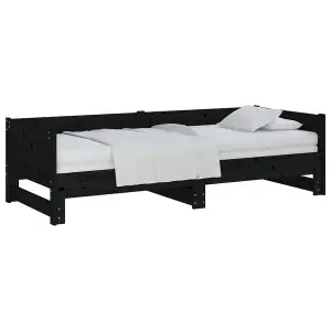 Berkfield Pull-out Day Bed Black Solid Wood Pine 2x(80x200) cm