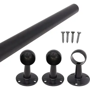 EAI - Hanging Wardobe Rail Kit - Black - 25mm Tube - 1219mm Rail with End Sockets & Centre Bracket