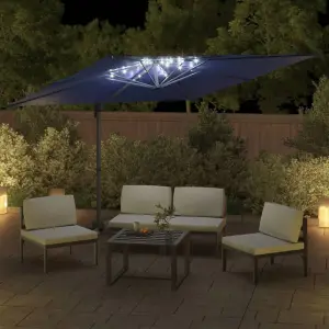 Berkfield LED Cantilever Garden Parasol Azure Blue 400x300 cm