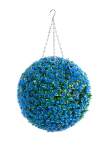 Best Artificial 38cm Blue Rose Hanging Basket Flower Topiary Ball -Suitable for Outdoor Use - Weather & Fade Resistant