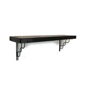 Solid Wood Handmade Rustical Shelf Black Ash 225mm 9 inch with Black Metal Bracket WPRP Length of 20cm