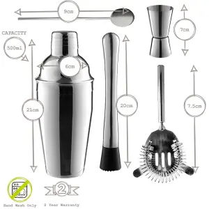 Rink Drink - Manhattan Cocktail Shaker Set - Silver - 5pc