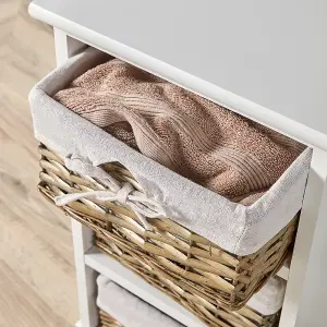 Home Source Lichfield 3 Wicker Basket Drawer Chest Storage Unit White