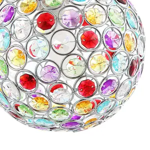 Modern Round Globe Easy Fit Pendant Shade with Small Multi Acrylic Bead Jewels