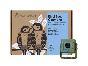 Green Feathers Wired Connection 1080p HD Camera and Small Wooden Bird Box Starter Pack