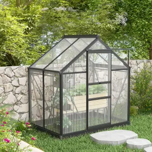 Outsunny 6x4ft Walk-In Polycarbonate Greenhouse Plant Grow Galvanized Aluminium